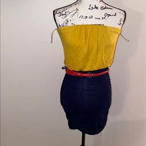 Mustard Navy Strapless Dress